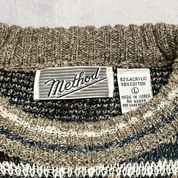 ★ Vintage (90’s) Abstract Patterned Cozy Knit “Grandpa” Sweater by Method ★ - Picture 5 of 7
